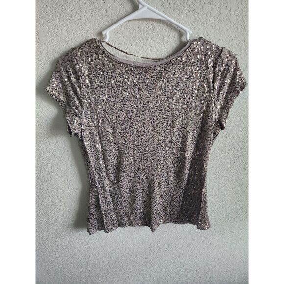 INC International Concepts Womens Sz M Gold Sequin Shirt V Neck Short Sleev - Picture 3 of 3